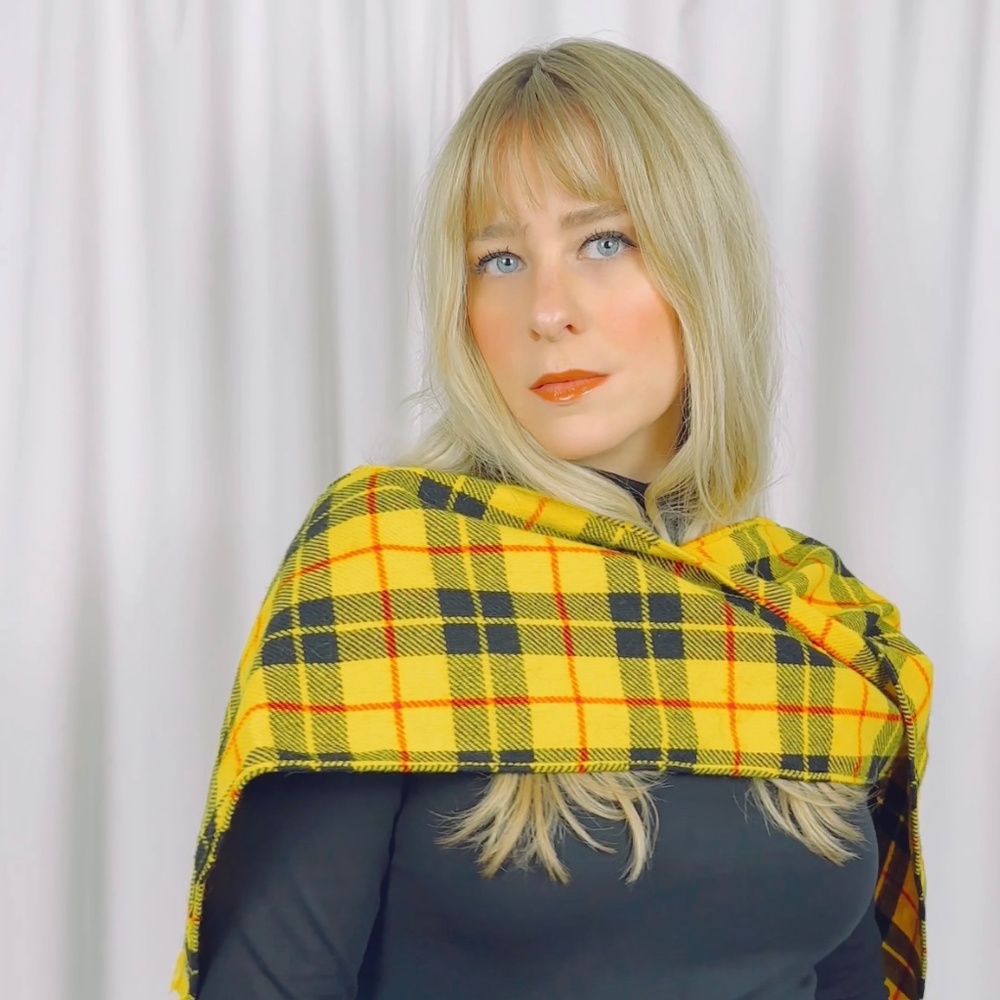 Vintage Cher from Clueless Yellow + Black + Red Wool Plaid Knit Long Scarf with